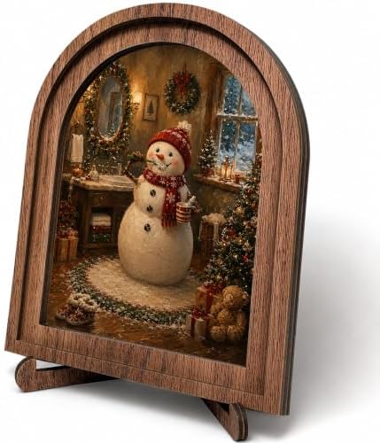 Snowman Bathroom Arched Table Sign, Christmas Farmhouse Shelf Decor by HPCHENG