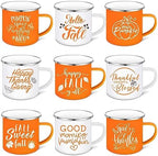 Mumufy 9 Pcs Fall Coffee Mugs, 12 oz, Thanksgiving Enamel Mugs with Handle by Mumufy