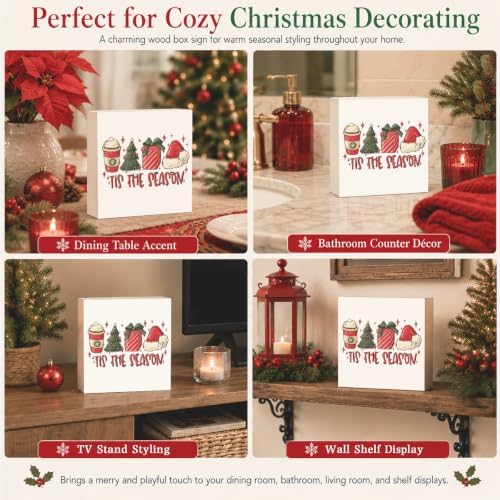 Christmas Decorations for Bedroom, Christmas Room Decor, Christmas Table Centerpieces, Christmas Tiered Tray Decorations Set, Wooden Box Sign Winter Latte Santa Presents Tree Coffee Farmhouse Decor - Image 5