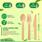 ECOSANX® 200 PCs Disposable Wooden Cutlery set 6.5" Splinter Free Compostable - Image 2