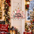 Christmas Decorations Pink Pine Tree Merry Christmas Hanging Wooden Sign - Image 4
