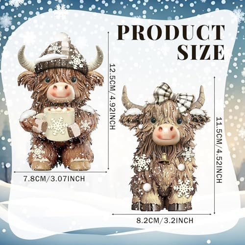 2 Pack Winter Highland Cow Figurine Decor, Resin Winter Theme Decor - Image 3