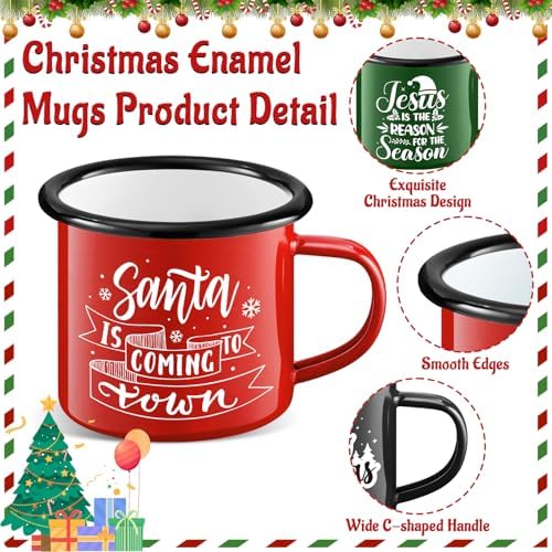 Christmas Enamel Mug Set of 12, 12 oz Hot Cocoa Mugs Mini Christmas Coffee Mugs Bulk with Quotes Novelty Holiday Hot Chocolate Mug Set Stocking Stuffer Gift for Kids Women Friends Coworkers Family - Image 3