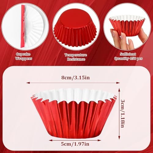 SANNIX 450Pcs Valentine's Day Foil Cupcake Liners Red Pink Cupcake Wrappers Foil Metallic Muffin Liners Baking Cups for Valentines Wedding Party Decorations Supplies - Image 6