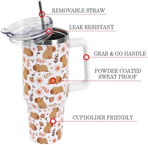 Fall Thanksgiving Tumbler with Lid and Straw 40oz,Cute Floral Capybara Vacuum Insulated Leak Proof Stainless Steel Coffee Cup, Farmhouse Accessories Gift for Women Girls - Image 4