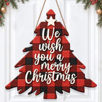 Christmas Decorations Buffalo Plaid Christmas Tree Wooden Hanging Sign by GUDIO