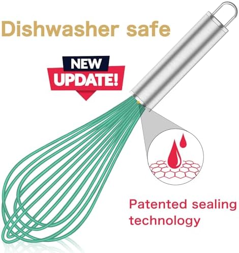 Teal Silicone Whisk Set of 3, 8/10/12 Inch, Non-Scratch, Aqua - Image 2