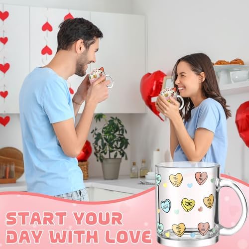 Maxcheck 6 Pack 12 oz Valentines Day Heart Glass Coffee Mugs with Handle - Image 5
