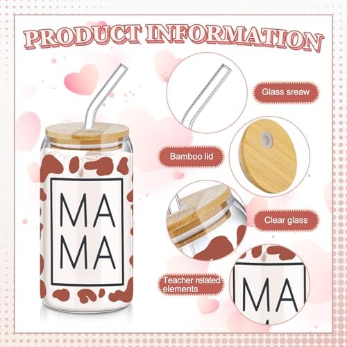 SiliFine 6 Pcs Mama Glass Cups, 16 oz with Lids and Straws - Image 4