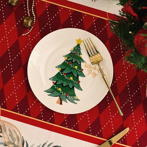 Christmas Plates Set of 6, 8 Inch Bone China Holiday Tree Dessert Appetizer Plates, Microwave & Dishwasher Safe Xmas Dinnerware Sets, Christmas Gift for Family(6pcs, 8 inch) - Image 5