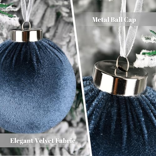 Velvet Christmas Ornaments Balls for Tree - 15pcs Blue Shatterproof Christmas Ornaments for Xmas Decorations - Multicolor Royal Dusty Blue, 80mm 3.15inch - Image 3