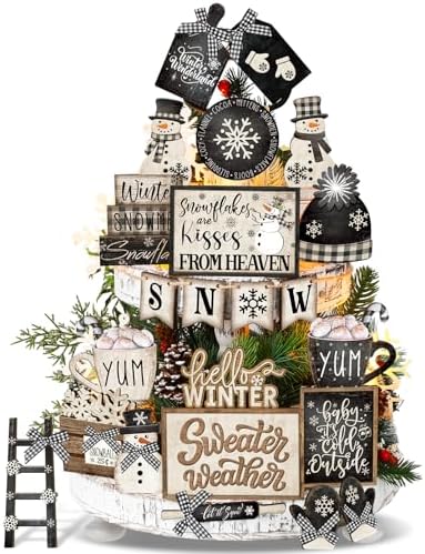 CroBlissful 23 Pcs Christmas Tiered Tray Decor Set, Winter Table Decor by CroBlissful