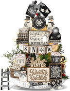 CroBlissful 23 Pcs Christmas Tiered Tray Decor Set, Winter Table Decor by CroBlissful