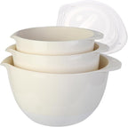 3 Plastic Mixing Bowls with Pour Spout, Lids and TPR Non-Slip Bottom, Small by JCXivan
