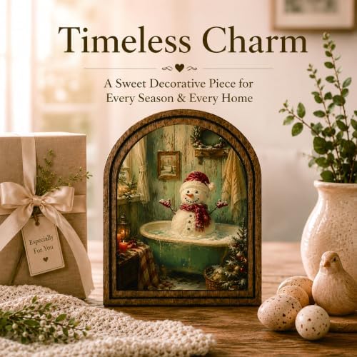 Snowman Bathtub Arched Table Sign, Christmas Farmhouse Shelf Decor - Image 3