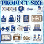 CroBlissful 23 Pcs Christmas Tiered Tray Decor Set, Blue, Snow - Image 3