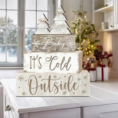 4 Pcs Christmas Decorations Indoor - Christmas Tree Table Decoration for Home - Wooden Centerpiece For Table - Winter Tiered Tray Decor Rustic Farmhouse Xmas Gift for Home Kitchen Mantel - Image 7