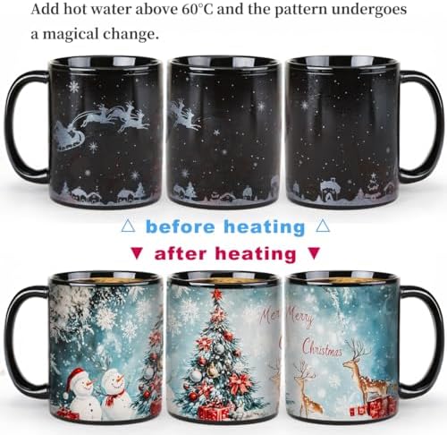 Kmiles Heat Changing Christmas Deer/Tree Snowman Mug Colour Changing Magical Coffee/Tea Cup 12 Oz, Blue/White, Wonderful Christmas Gifts. - Image 2