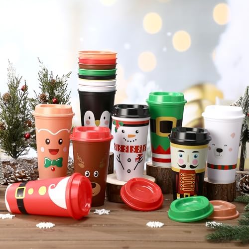SiliFine 16 Pcs Christmas Coffee Cups with Lids 16 oz Reusable Travel Mugs - Image 3