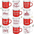 Christmas Coffee Mug Set of 12, 12 oz Red White Enamel Cup, Believe by Suttmin