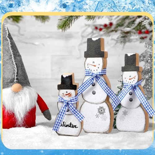Suzile 3 Pcs Christmas Snowman Decoration Rustic Wooden Winter Indoor Decor - Image 5