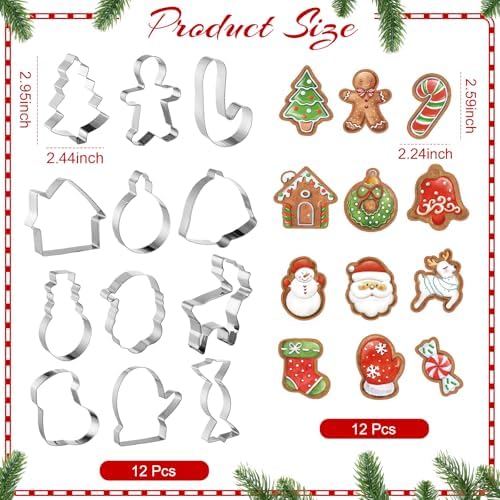 Tioncy 12 Set Christmas Baking Gifts Mini Wood Rolling Pin & Cookie Cutters - Image 3