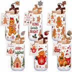 Vesici 6 Pcs Christmas Glasses with Lid Straw and Stopper, Gingerbread Man by Vesici