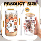 SiliFine 6 Pcs Halloween Glass Cups, 16 oz with Lids and Straws - Image 3