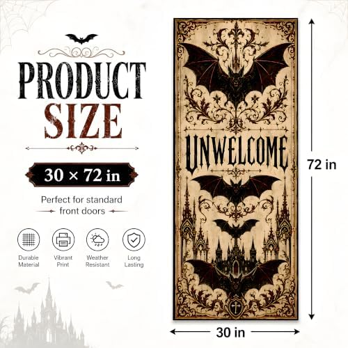 Halloween Decorations - UNWELCOME Gothic Halloween Door Cover - Image 3