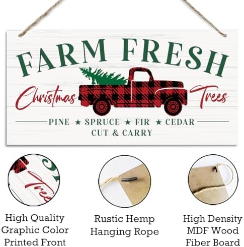 Farm Fresh Christmas Trees Wood Sign, Christmas Hanging Wood Sign, Winter Decorative Wall Signs, Rustic Winter Wooden Door Signs, Farmhouse Outdoor Wooden Xmas Decor, Xmas Wall Alt - Image 3