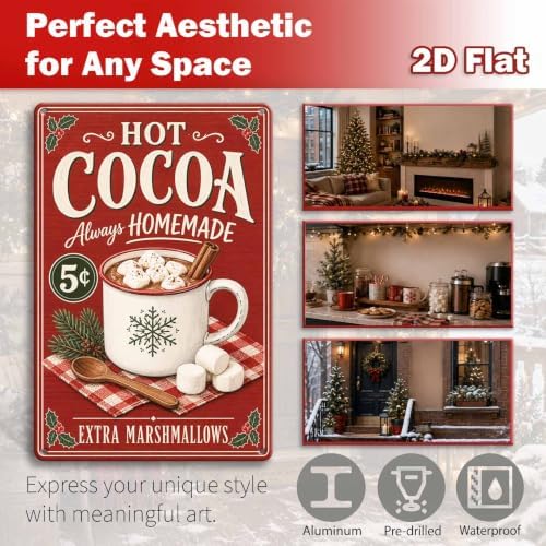 Hot Cocoa Sign, Christmas Kitchen Decor, Vintage Holiday Wall Art - Image 2