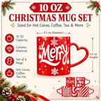 Christmas Mugs Set of 6 with Heart Handles, 10 oz Ceramic Cups - Image 2