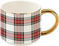 Sweet Water Decor White Plaid Coffee Mug, 14oz China Christmas Mug with Gold Handle, Large Holiday Winter Cup for Coffee, Tea & Hot Chocolate, Stocking Stuffer Gifts for Women by SweetWaterDecor