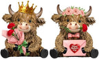 2 Pcs Resin Highland Cow Figurine Decor by Burbell