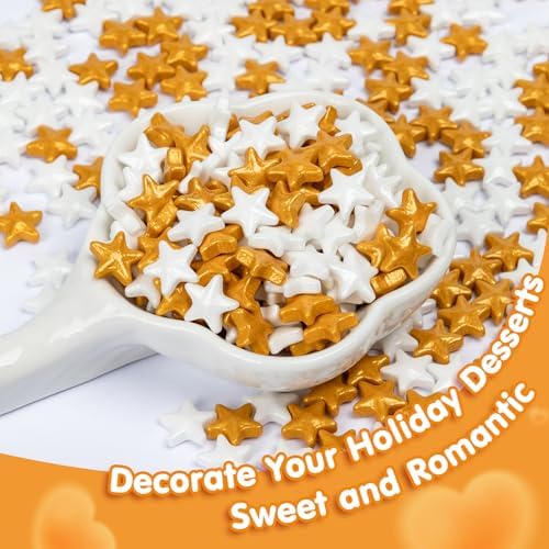 Edible Candy Star Sprinkles for Cake Decorations,Gold White Sprinkle Mix - Image 5
