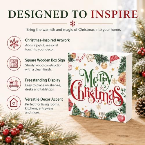 Merry Christmas Wood Box Sign, Colorful Holiday Decor for Tabletop Shelf - Image 4