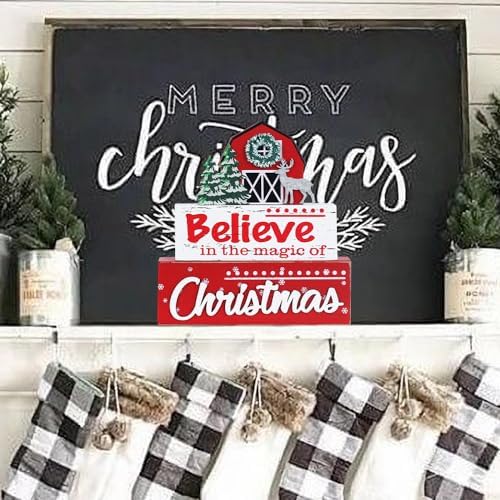 MEETYAMOR Christmas Decor, Large Size 3-Layered Wood Block with in the magic of believe Sign Christmas Table Decor, Farmhouse Rustic Xmas Decorations Indoor for Home, Mantle, Shelf, Living Room - Image 4