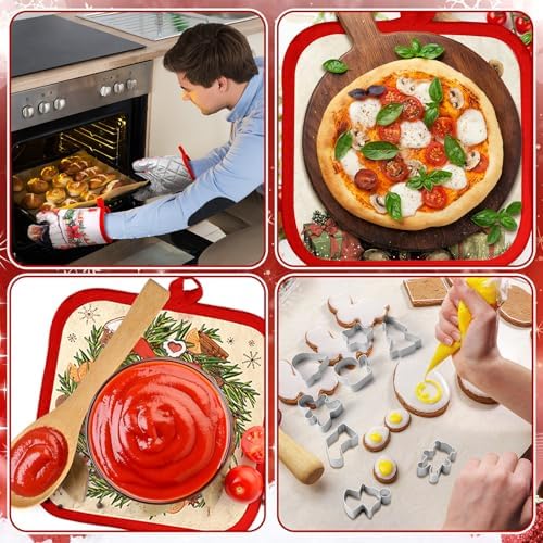 Qinyoung 48 Pcs Christmas Kitchen Oven Mitts Pot Holders, Retro - Image 6