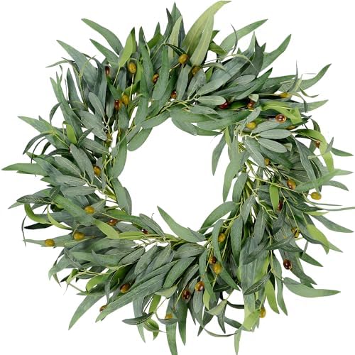 Sggvecsy Artificial Olive Wreath for Front Door 20 inch Greenery Wreath with Olive Leaves Olive Bean Green Leaves Wreath Spring Summer Wreath for All Seasons Wall Window Home Indoor Outdoor Decor by Sggvecsy