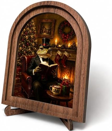 Christmas Frog Arched Table Sign, Rustic Farmhouse Holiday Decor by HPCHENG