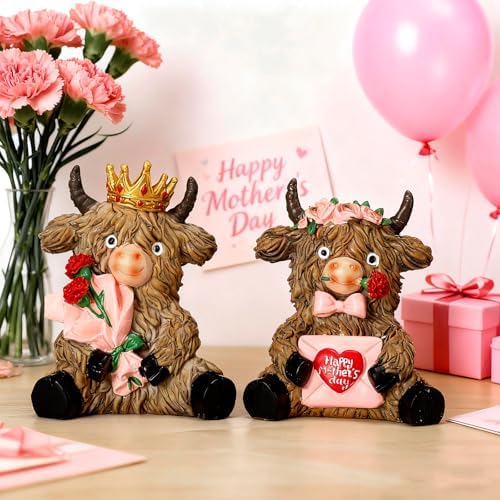 2 Pcs Resin Highland Cow Figurine Decor - Image 6