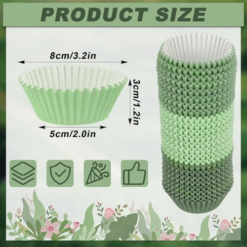 600 Pack Sage Green Cupcake Liners Dark Green Light Green Baking Cups Gradient Green Muffin Liners for Cupcake Wrappers Wedding Bridal Baby Shower Birthday Party - Image 2