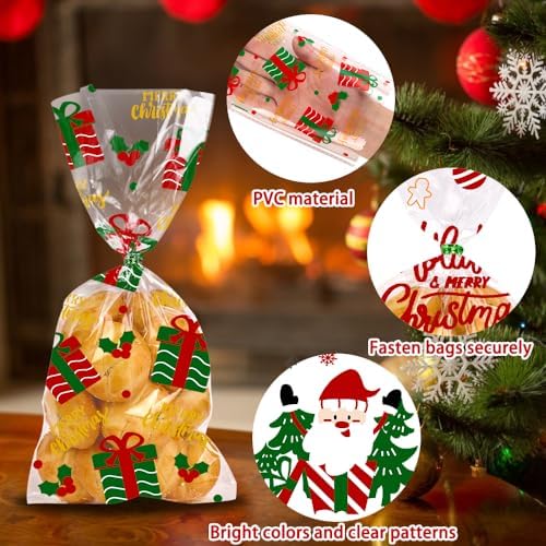 YUJUN 160PCS Christmas Cellophane Treat Bags Winter Party Favor Supplies - Image 3