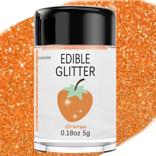 Orange Edible Glitter Glimmer Powder for Cakes Drinks - Colaele 5 grams Food Grade Luster Dust Metallic Food Decorating Sprinkle Disco Brew Dust for Cake Decorations Wine Beverage Candy Dessert, Vegan by Enjoyyourcolorfullife