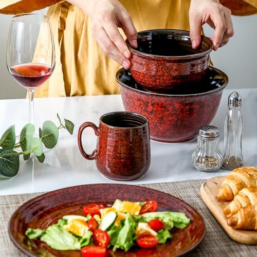 HASENSE Coffee Mugs 8 oz, Ceramic Small Espresso Cups Set of 6, Red - Image 4