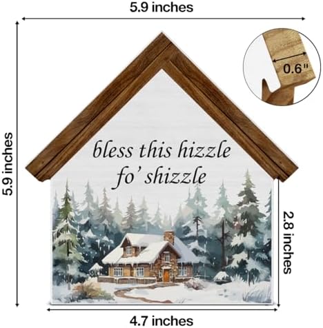 Rustic Christmas Decor, Bless This Hizzle Fo' Shizzle House Shaped Sign - Image 2