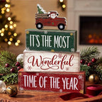 4 Pcs Christmas Table Decorations, Wooden Truck Block Sign Indoor - Image 2
