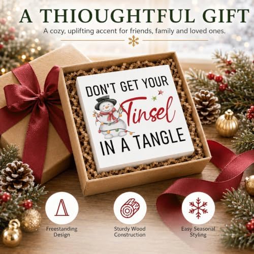 Don't Get Your Tinsel in a Tangle Sign, Funny Christmas Wood Box Decor - Image 6
