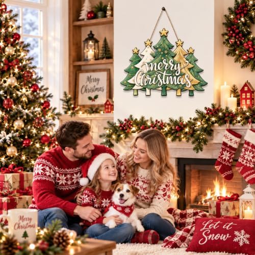Christmas Decorations Green Gold Christmas Tree Merry Christmas Wood Sign - Image 5
