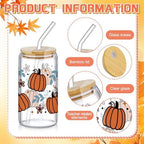 SiliFine 6 Pcs Fall Pumpkin Glass Cups, 16 oz with Lids and Straws - Image 4